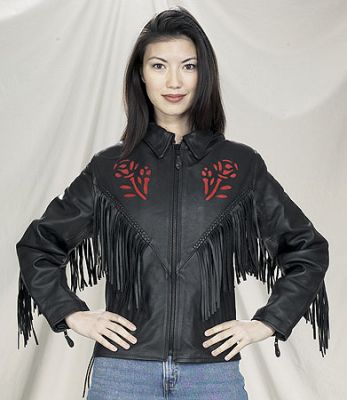 Ladies Black Jacket with Red Rose