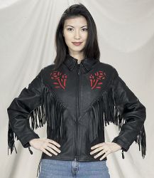 Ladies Black Jacket with Red Rose