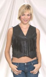 Ladies Black Leather Vest with Diamond Braid, Fringes