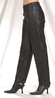 Ladies Black Leather Hip Hugger Pants, Hidden Side Zipper