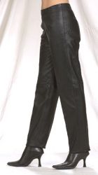 Ladies Black Leather Hip Hugger Pants, Hidden Side Zipper
