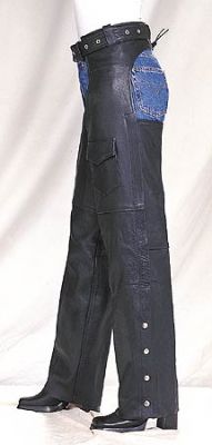 Ladies Plain Black Leather Chaps with 4 Snaps on Bottom