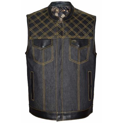 Motorcycle Denim Vest Yellow Trim