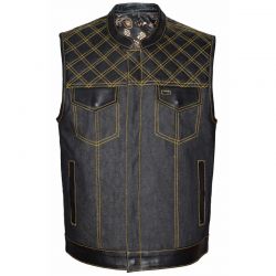 Motorcycle Denim Vest Yellow Trim