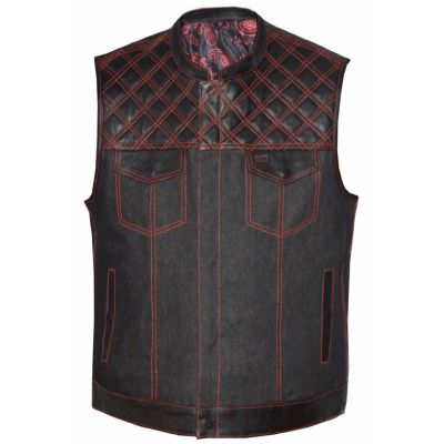 Motorcycle Denim Vest Red Trim