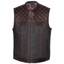 Motorcycle Denim Vest Red Trim